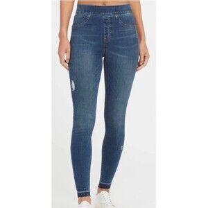 Spanx Jeans Blue Distressed Skinny Leg Stretch Pull On Jeggings Size Medium